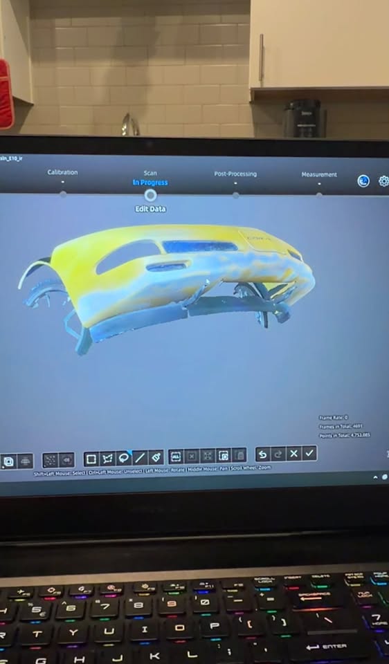 C5 Corvette front bumper scan displayed on a laptop